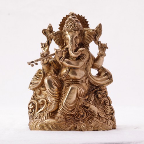 Sitting Ganesha Playing A Flute