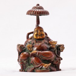 Laughing Buddha Sitting On Chair With Umbrella